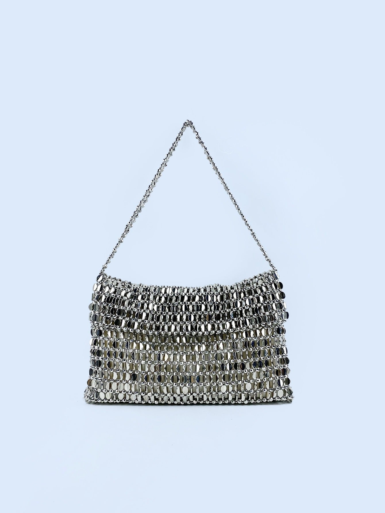 Sac à main rétro en métal argenté à paillettes pour femme, tissé à la main, haut de gamme, à bandoulière et sous les aisselles