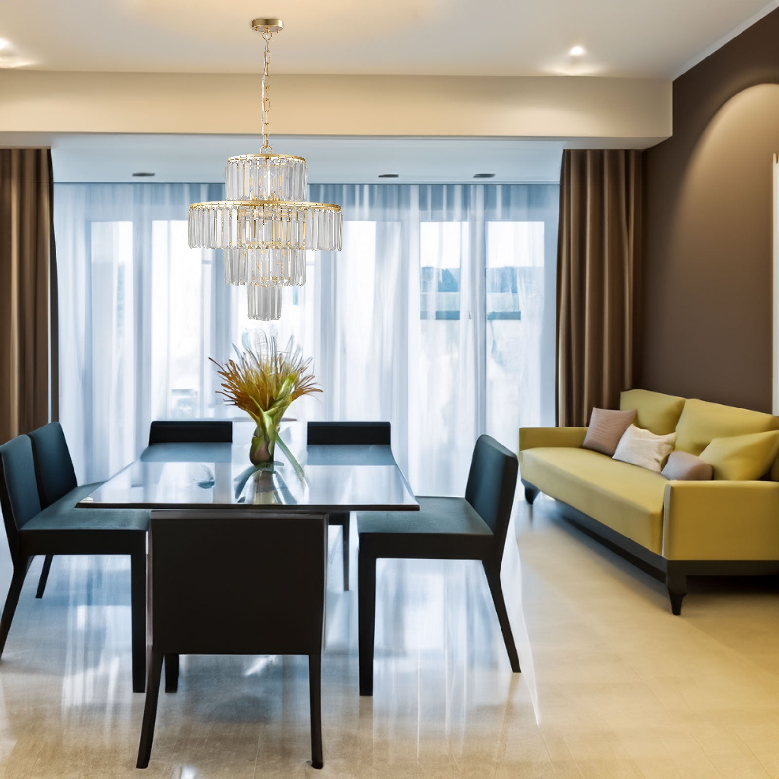 Lustre en cristal de luxe, lustre moderne, luminaire suspendu, diamètre 19,7 pouces