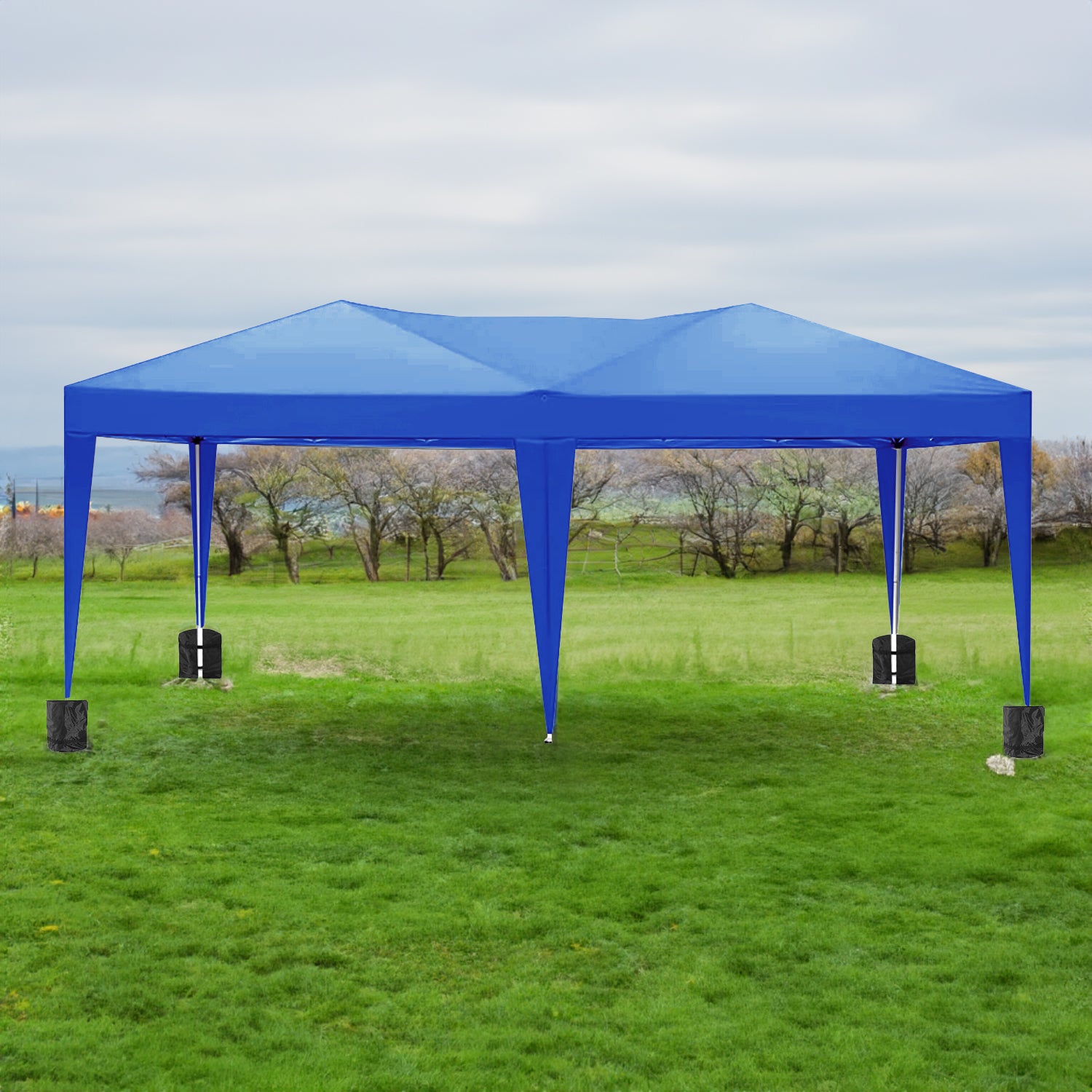 Auvent pliable de 10'x20' avec 6 parois latérales amovibles, abris d'activités de plein air, tente portable de terrasse UPF 50+ (bleu)