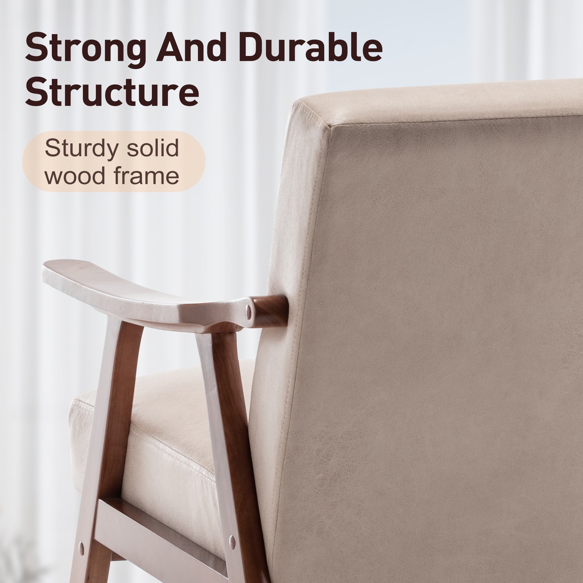 Chaise de salon à cadre en bois massif, chaise d'appoint avec dossier épais, chaise décontractée Indoo