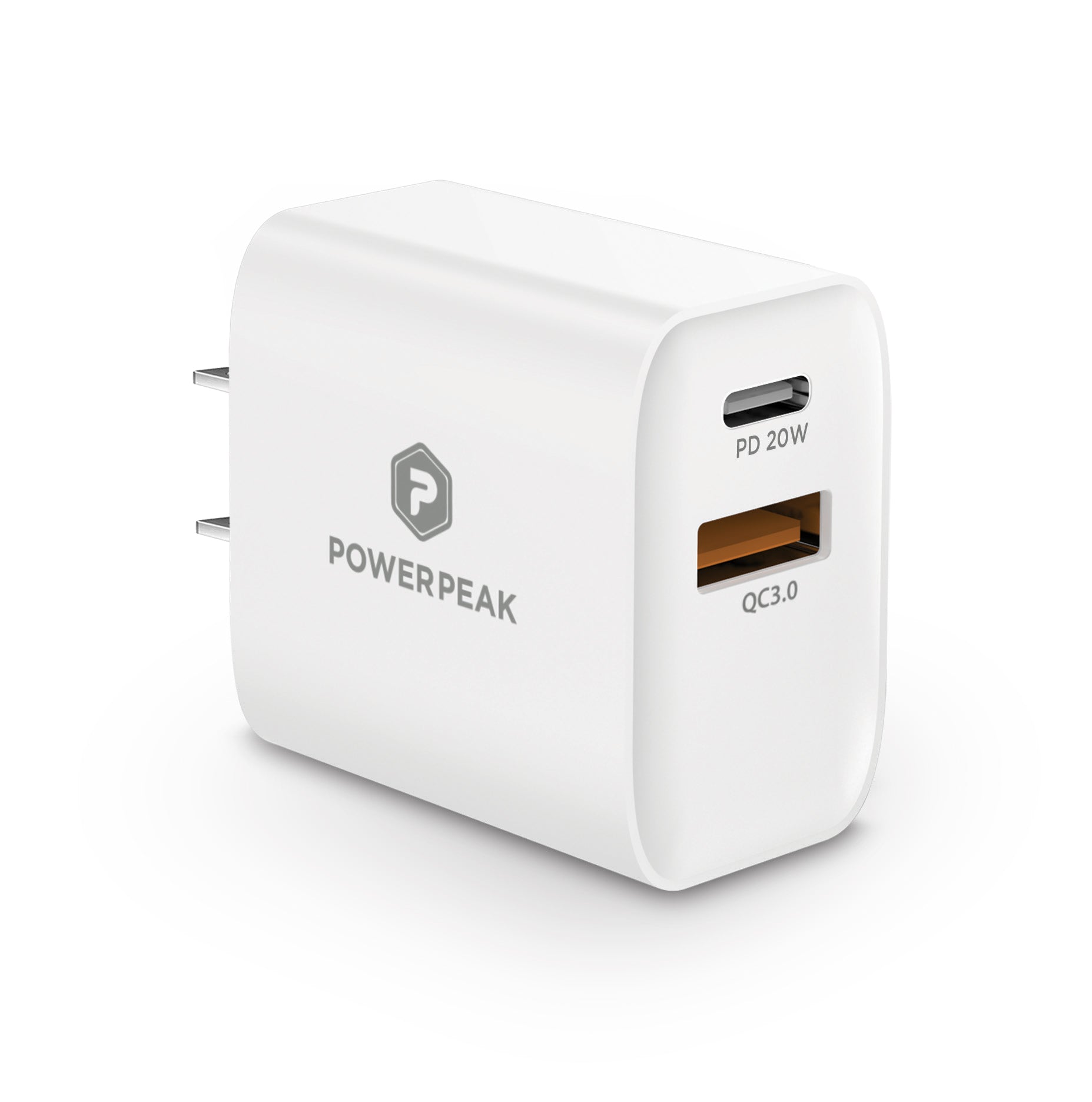Chargeur mural double port PowerPeak PD 20 W - Blanc