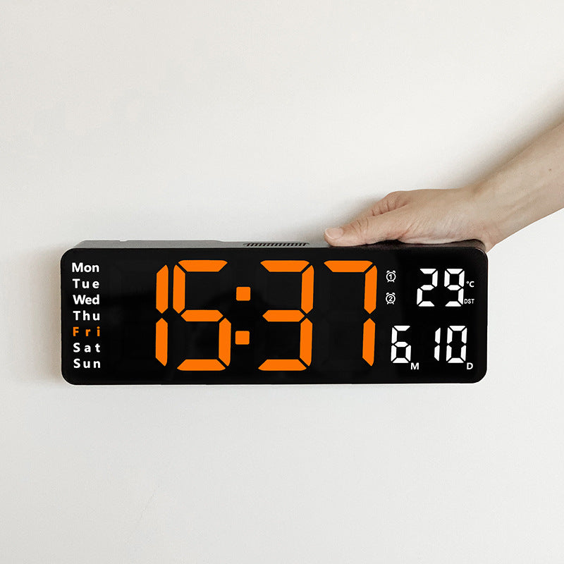 Horloge murale numérique à LED de 13/16 pouces, télécommande murale, affichage de la température, de la date et de la semaine, minuterie, double alarme