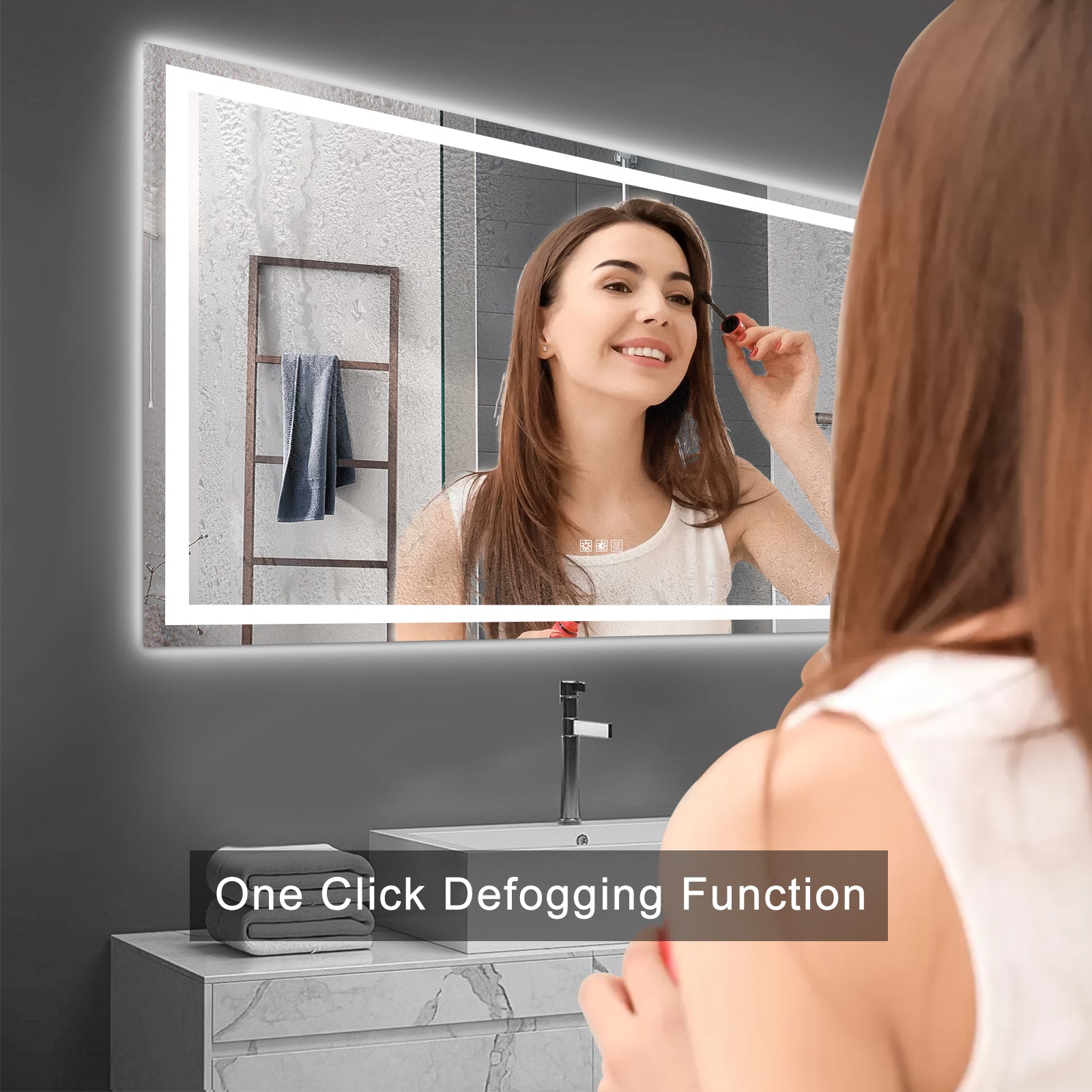 Miroir de salle de bain à LED 72 x 36 pouces avec éclairage, antibuée et variateur d'intensité. Miroir de salle de bain à LED