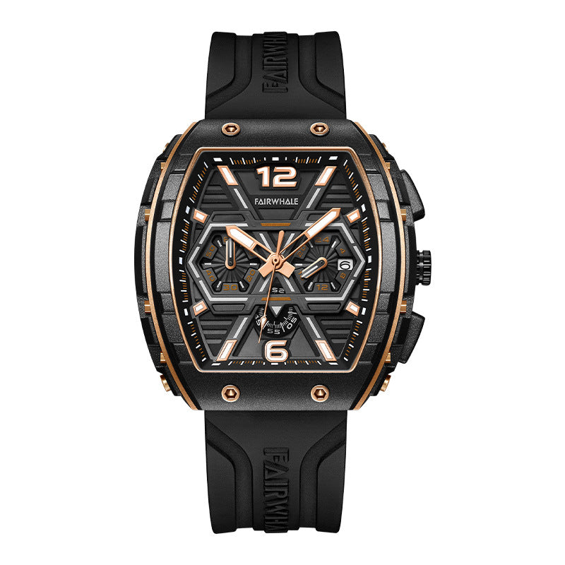 Montre-bracelet à quartz multifonctionnelle pour homme, cool, à trois yeux, vibrante, explosive et décontractée
