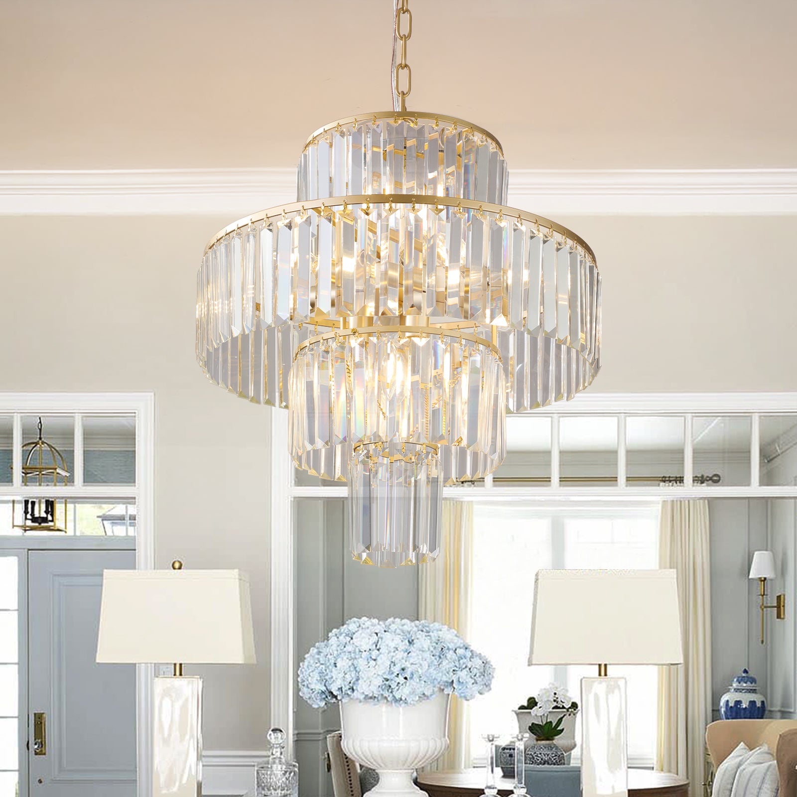 Lustre en cristal de luxe, lustre moderne, luminaire suspendu, diamètre 19,7 pouces