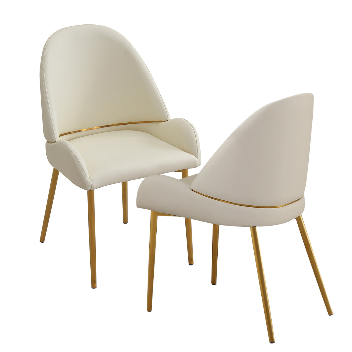 Dining Chair with PU Leather Beige color metal legs (Set of 2)(Foam + Beige + Meta)