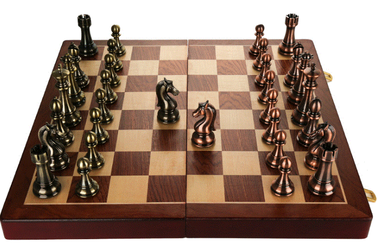 Jeu d'échecs pliant en bois de style rétro en bronze