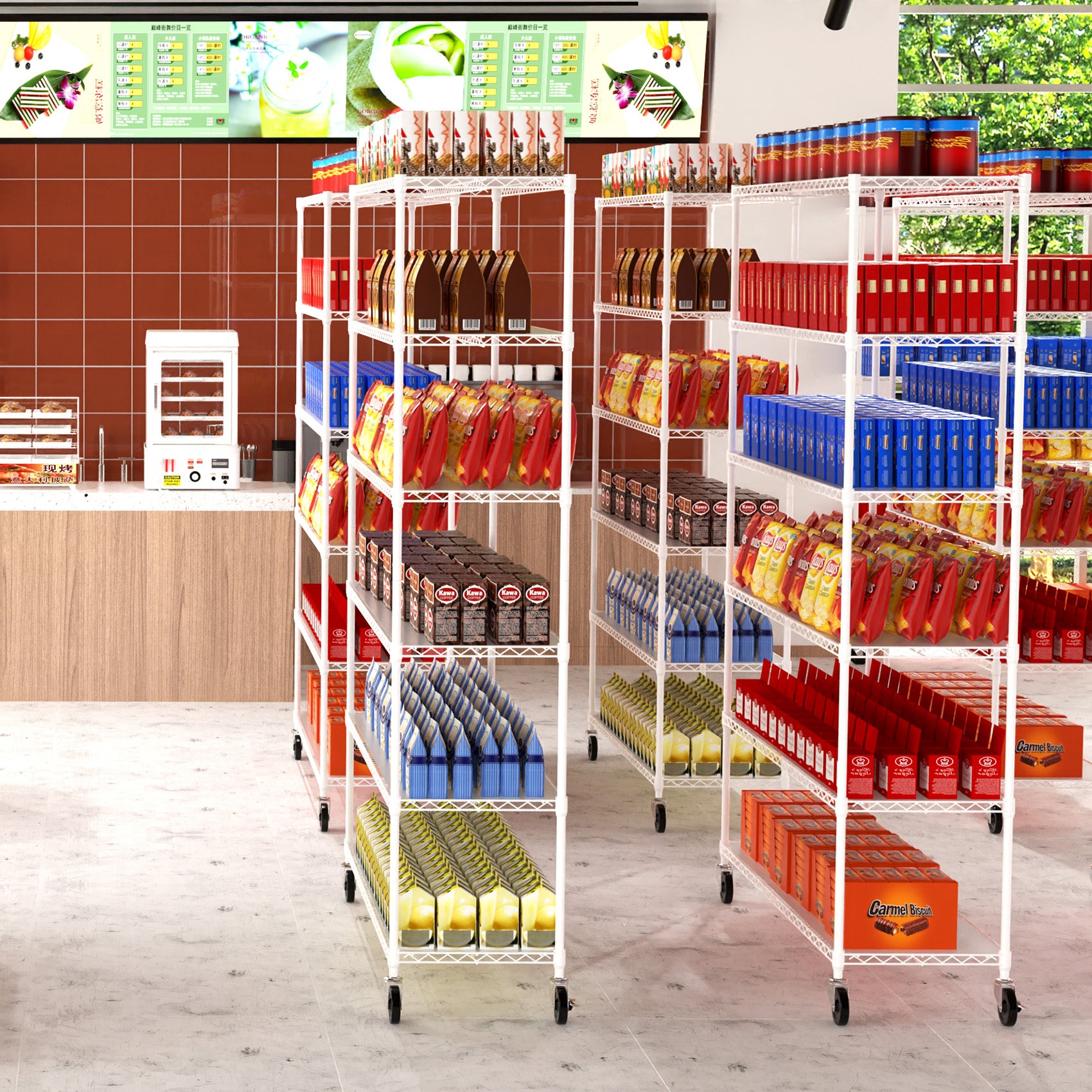 6 Tier Wire Shelving Unit 6000 LBS NSF Height Adjustable Metal Garage Storage Shelves with Wheels White