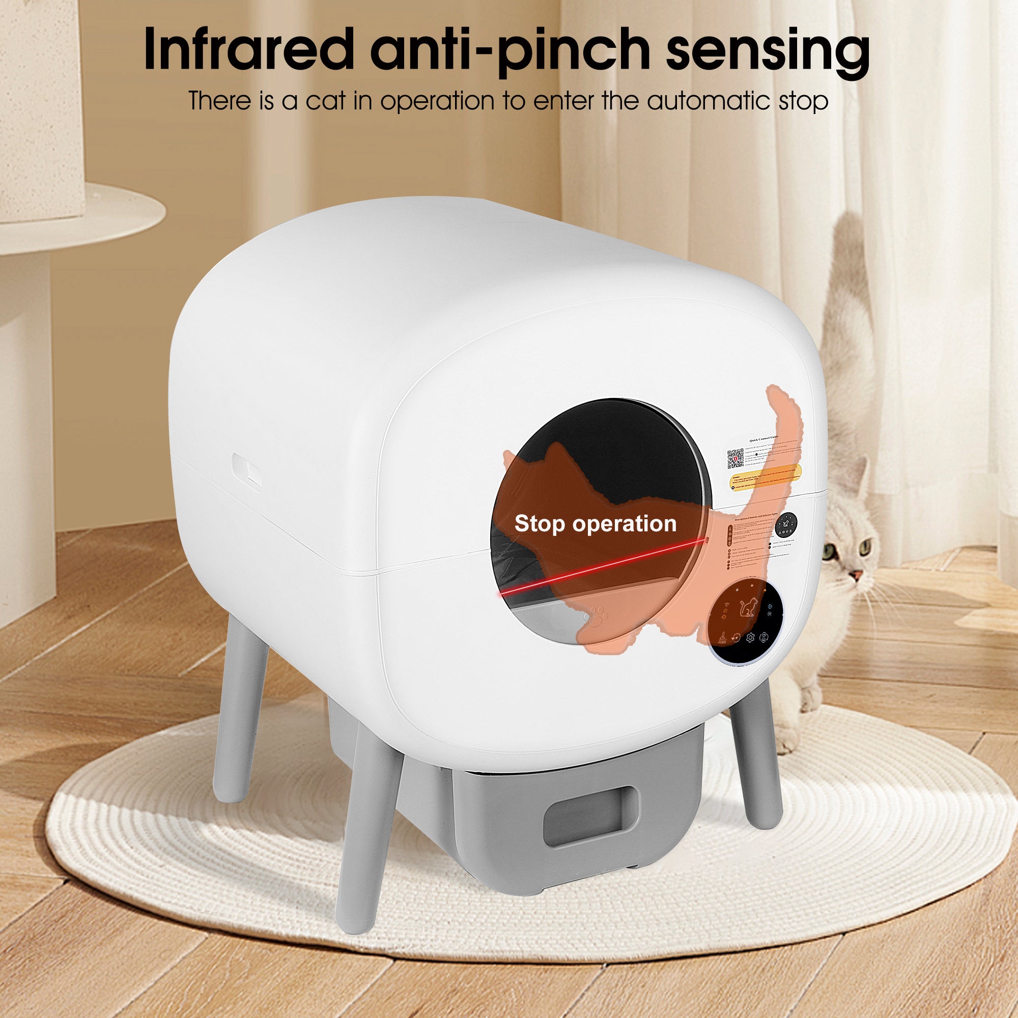Bac à litière automatique intelligent pour chat, grande capacité, autonettoyant, avec fonction infrarouge/gravité/lumière ambiante (modèle B)