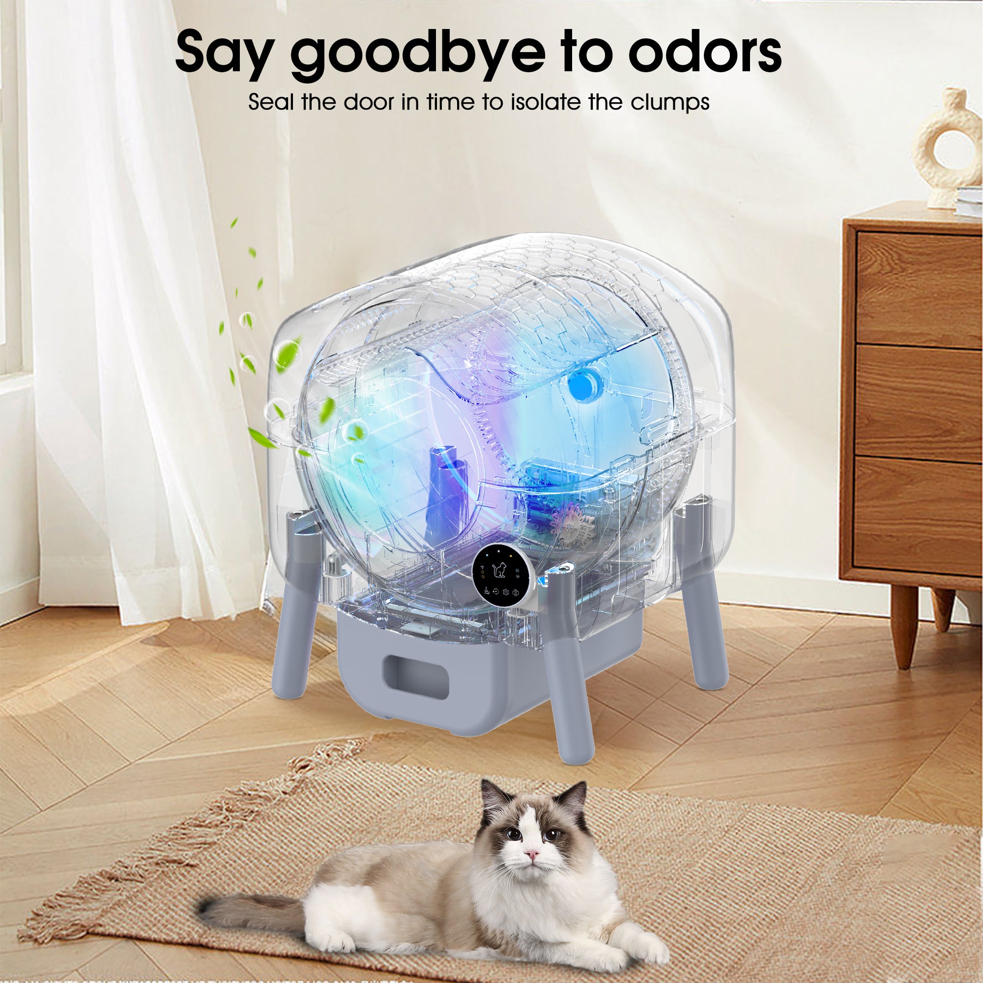 Bac à litière automatique intelligent pour chat, grande capacité, autonettoyant, avec fonction infrarouge/gravité/lumière ambiante (modèle B)