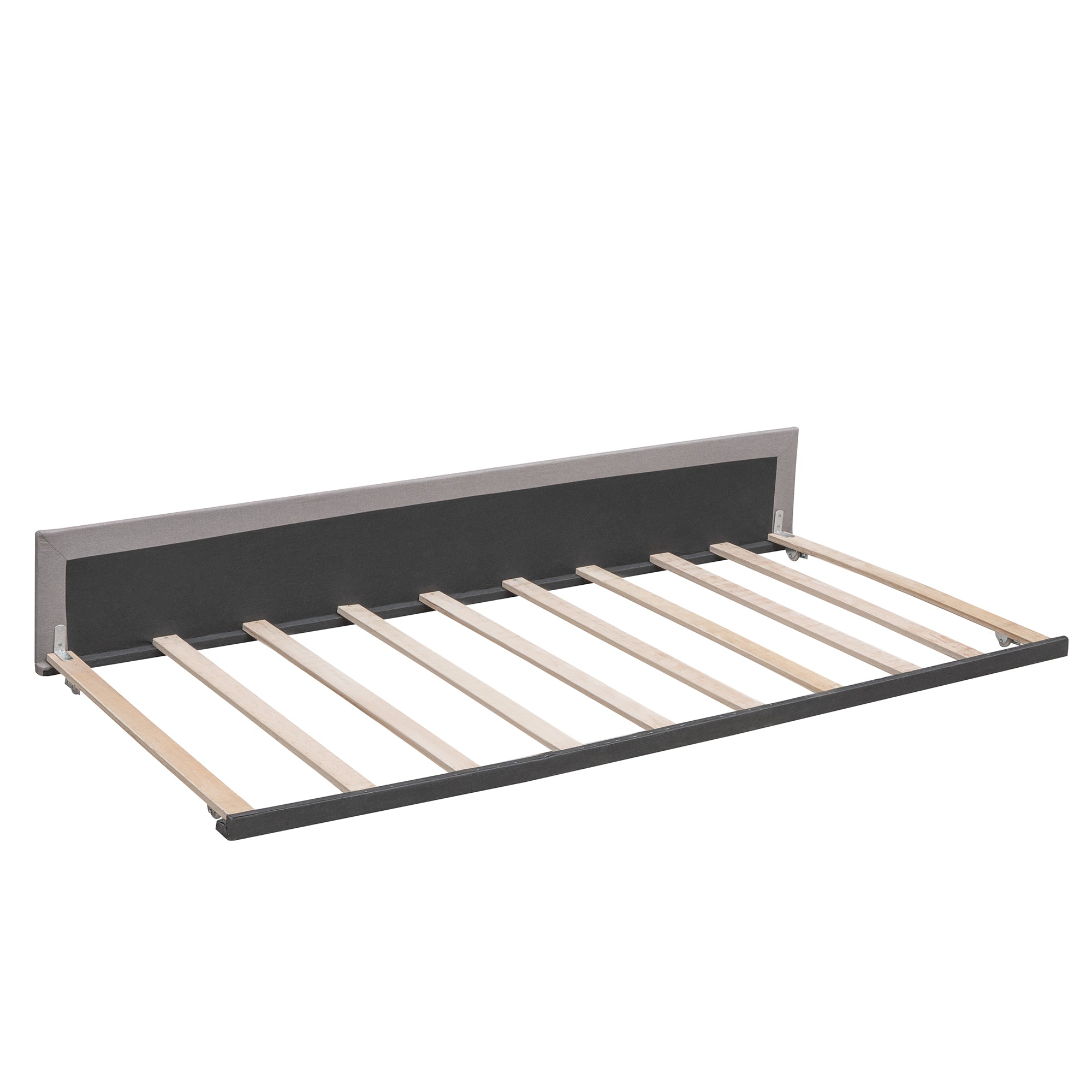 Lit plateforme rembourré avec 2 tiroirs et 1 lit gigogne simple XL en tissu lin, taille Queen - Gris clair