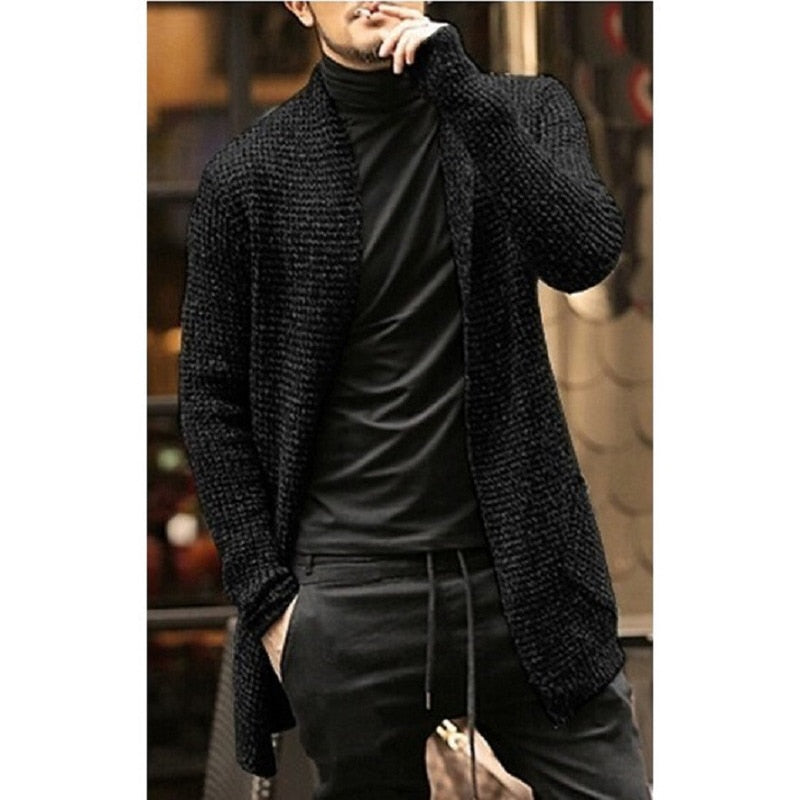 Cardigan tricoté pour homme, pull long, décontracté, slim, trench, streetwear, gris, automne