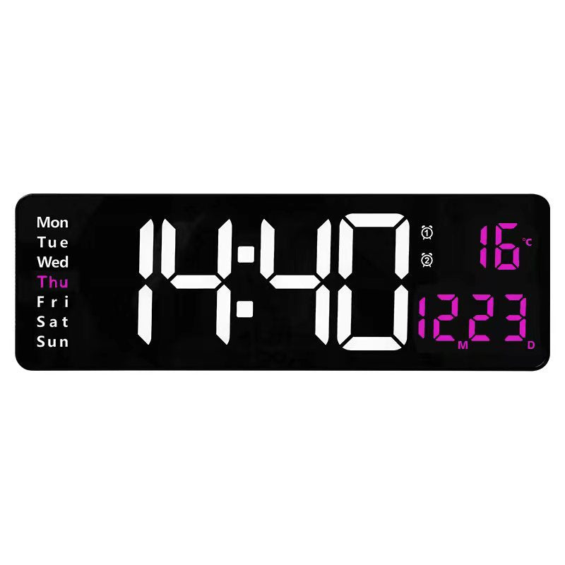 Horloge murale numérique à LED de 13/16 pouces, télécommande murale, affichage de la température, de la date et de la semaine, minuterie, double alarme