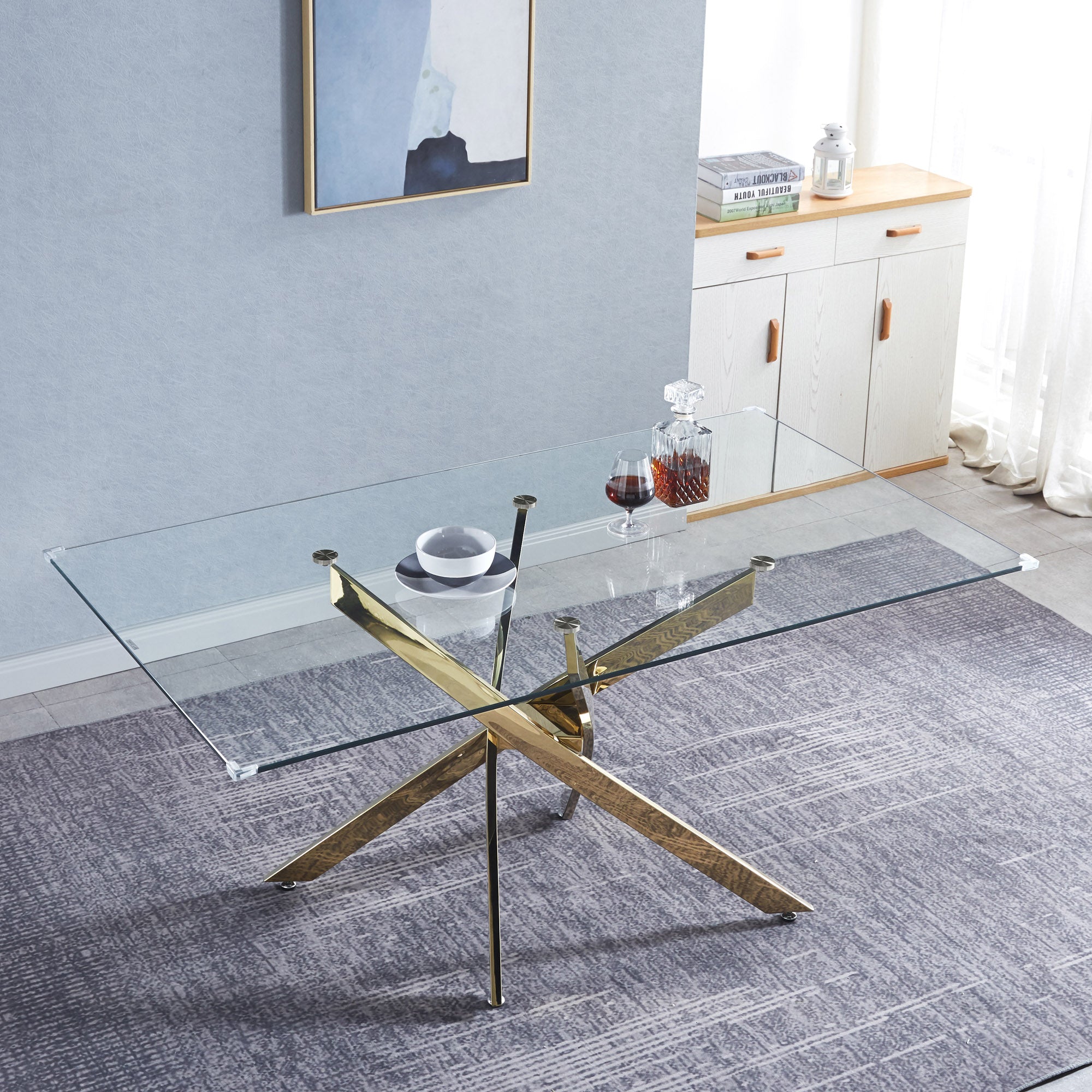 Table à manger rectangulaire en verre trempé, design intérieur moderne, pour 6 personnes