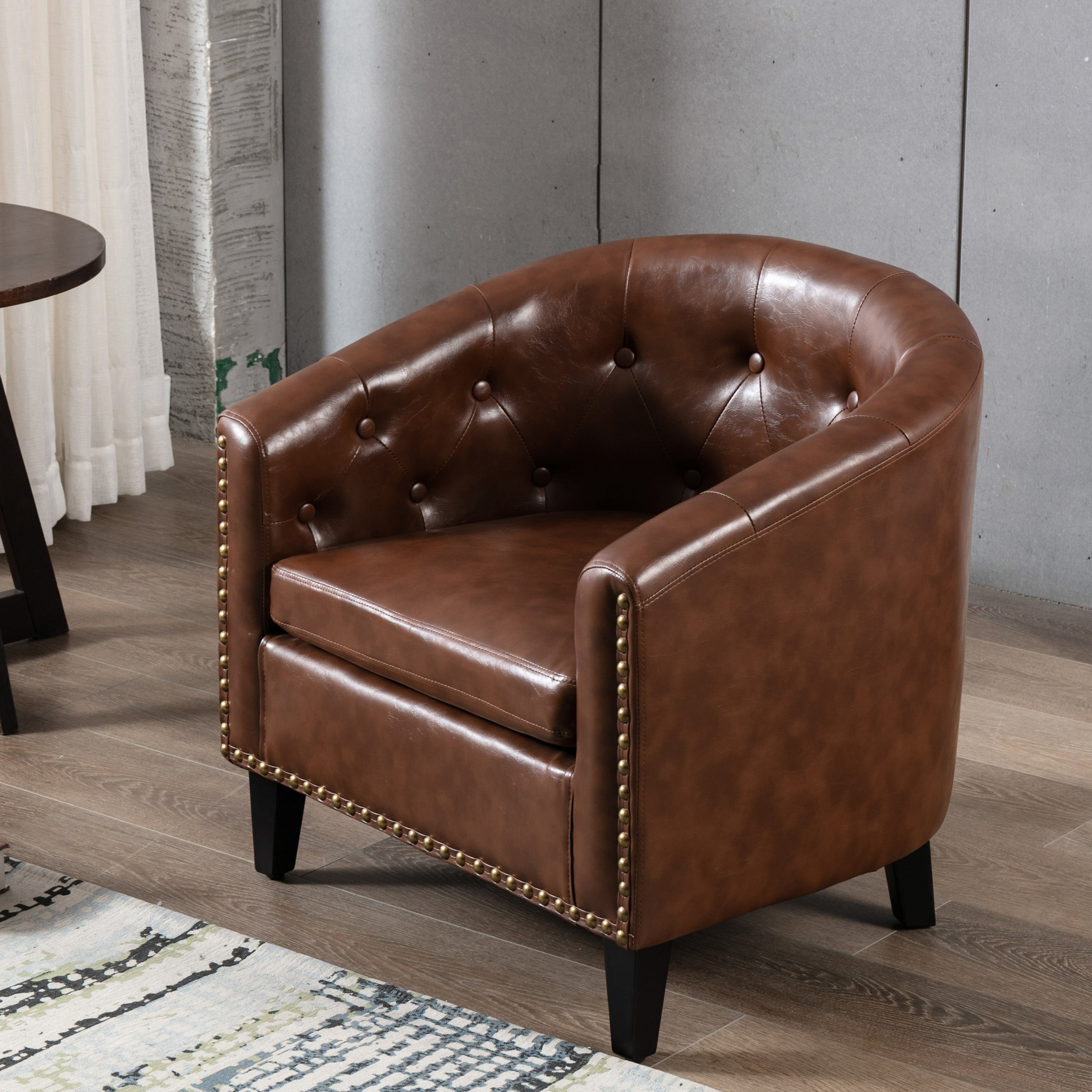 Fauteuil tonneau capitonné en cuir synthétique pour salon, chambre à coucher, club
