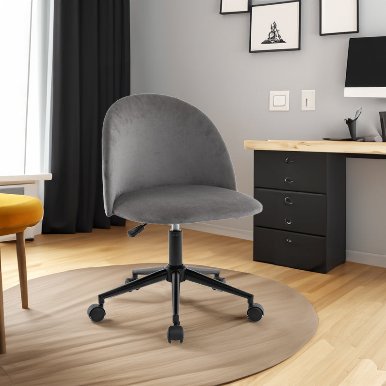 Chaise de bureau en tissu velours, chaise d'ordinateur pivotante réglable à dossier moyen, pieds noirs, chaise de bureau rembourrée avec roulettes