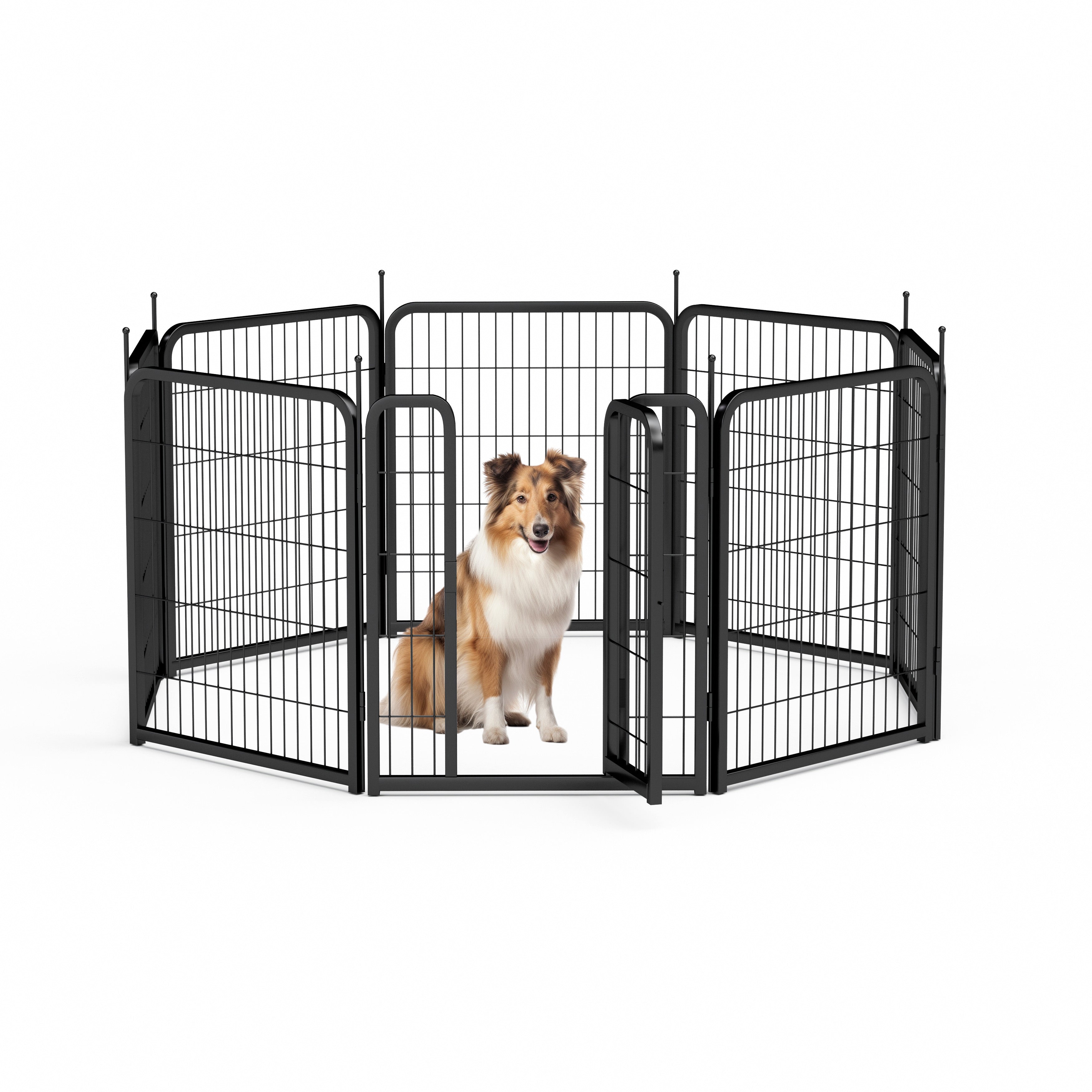 Clôture d'extérieur pour chien, 8 panneaux. Clôture portable pour animaux de compagnie de 79 cm de long. Noire, 67 cm de large x 80 cm de haut.