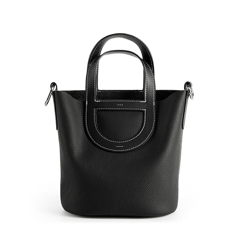 Sac seau en cuir véritable pour femme, sacoche à bandoulière en cuir de vachette avec couche supérieure et nez de cochon