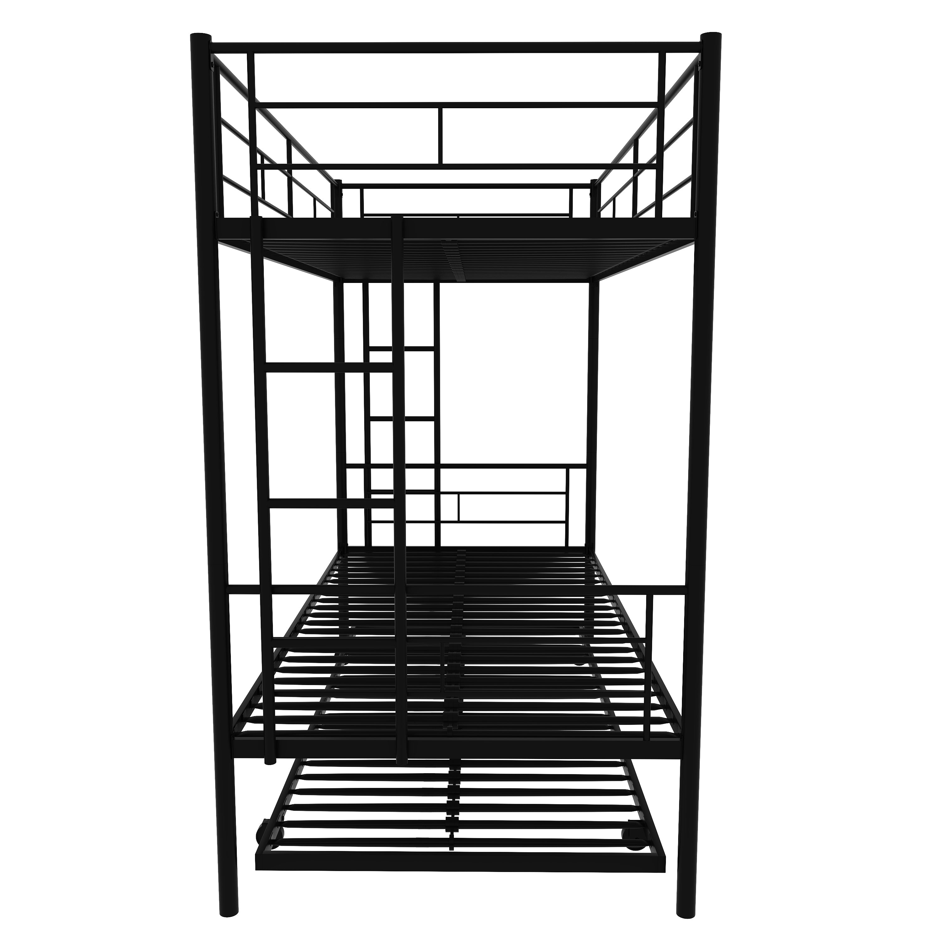 Twin Over Twin Metal Bunk Bed Frame with Trundle(Upgrade reinforcement version)