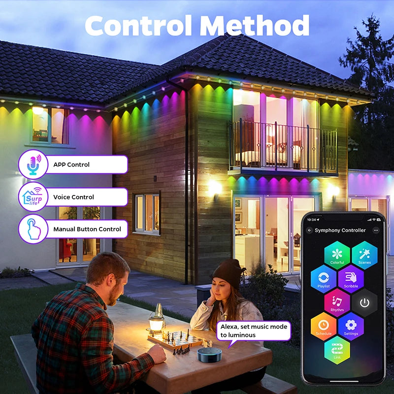 Guirlande lumineuse LED RGB étanche à 60 LED pour extérieur, 30 m, éclairage permanent pour scène, Noël, anniversaire, vacances, fête