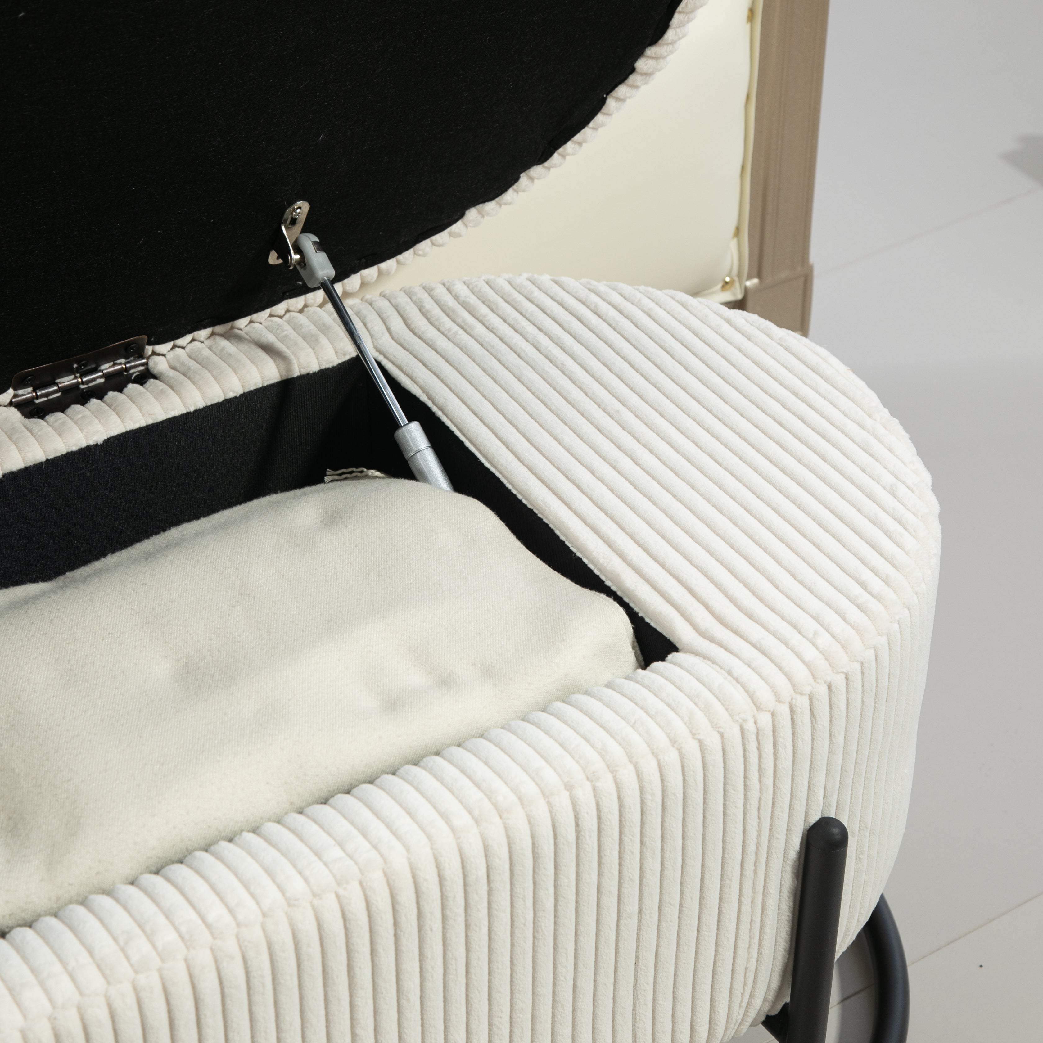 Chaise ottomane de rangement COOLMOR avec charnière de sécurité et coussin en tissu doux (beige)