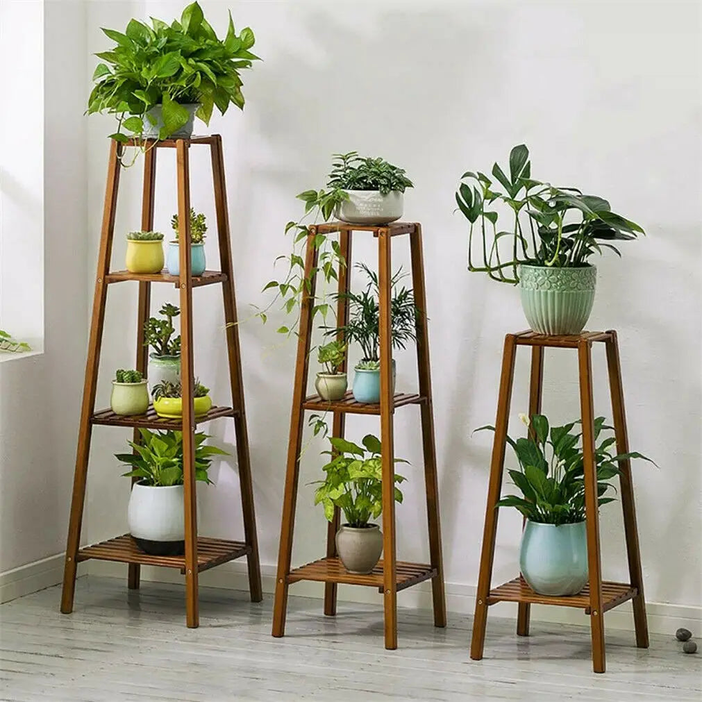 Support de plantes en bambou de 77/97/117 cm de haut, présentoir pour pots de fleurs, étagère pour intérieur et extérieur
