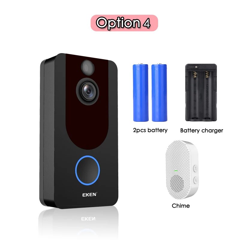 EKEN V7 HD 1080P Smart WiFi Vidéo Sonnette Caméra Interphone Visuel Vision Nocturne IP Sonnette Caméra de Sécurité Sans Fil