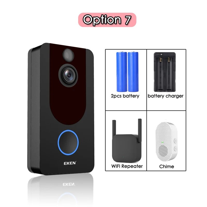 EKEN V7 HD 1080P Smart WiFi Vidéo Sonnette Caméra Interphone Visuel Vision Nocturne IP Sonnette Caméra de Sécurité Sans Fil