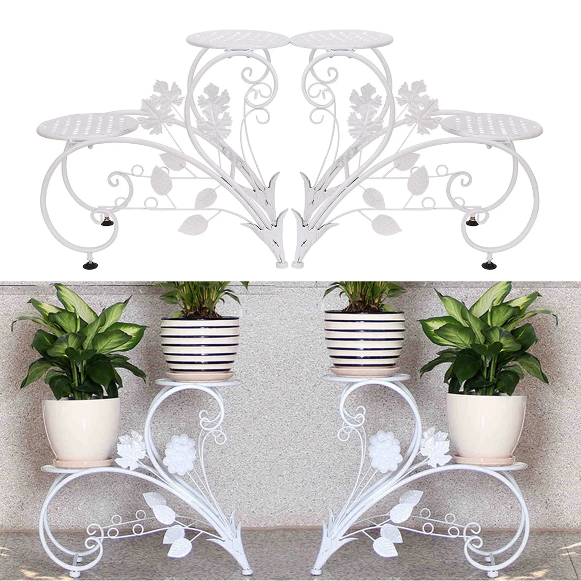 Lot de 2 supports classiques pour pots de fleurs, pour extérieur et intérieur