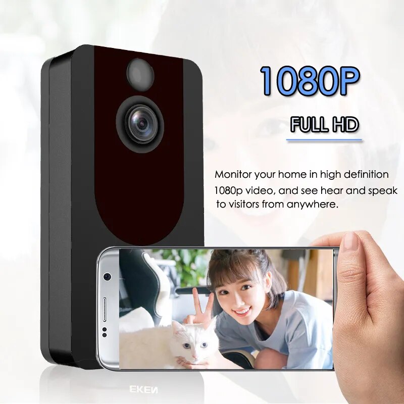 EKEN V7 HD 1080P Smart WiFi Vidéo Sonnette Caméra Interphone Visuel Vision Nocturne IP Sonnette Caméra de Sécurité Sans Fil