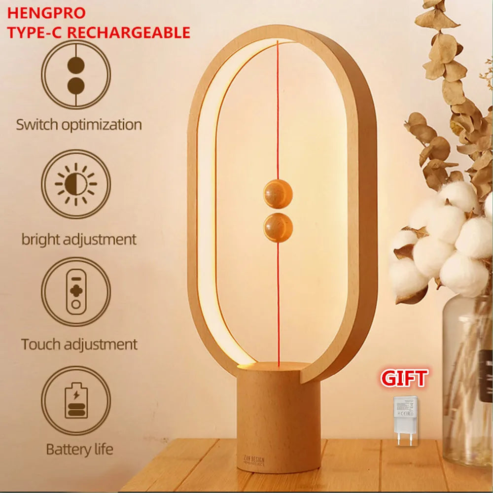 Hot Dropship USB Rechargeable Hengpro Balance LED Table Lamp Ellipse Magnetic Mid-air Switch Eye-Care Night Light Touch Control