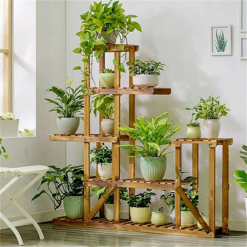 Étagère à 6 niveaux en bois pour plantes et fleurs, pour pots de fleurs, présentoir pour plusieurs plantes, pour intérieur, extérieur, jardin, terrasse