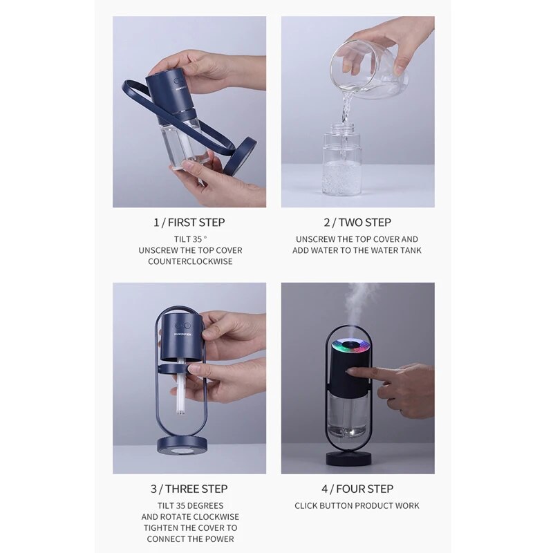 Mini veilleuse atomisante USB avec humidificateur et projection colorée pour chambre à coucher