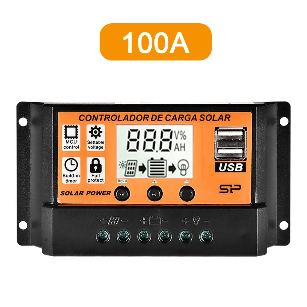 MPPT Solar Charge Controller 30A 50A 100A Solar Controller Solar Panel Battery Regulator Dual USB 5V LCD Display