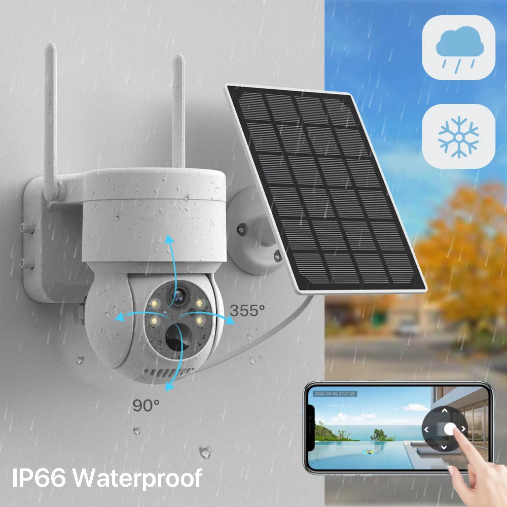 Outdoor WiFi 4MP HD PTZ Camera Wireless Solar IP Camera Built-in Battery Video Surveillance Security Camera Long Time Standby