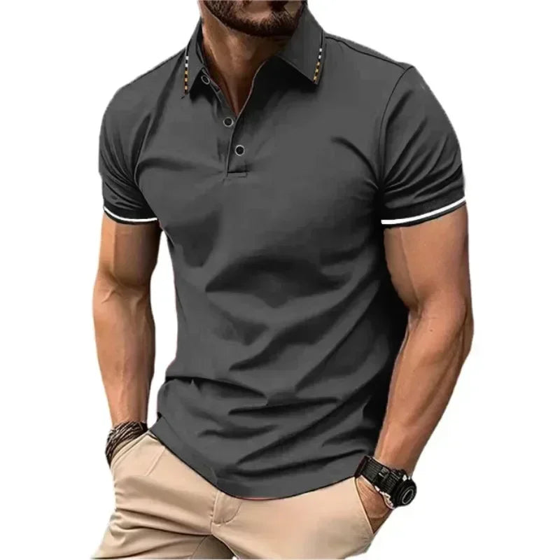 New Men's Short Sleeve Polo Shirts Summer Tshirt Lapel Breathable Basic Button-up Gym Top Lightweight Loose Men Shirts