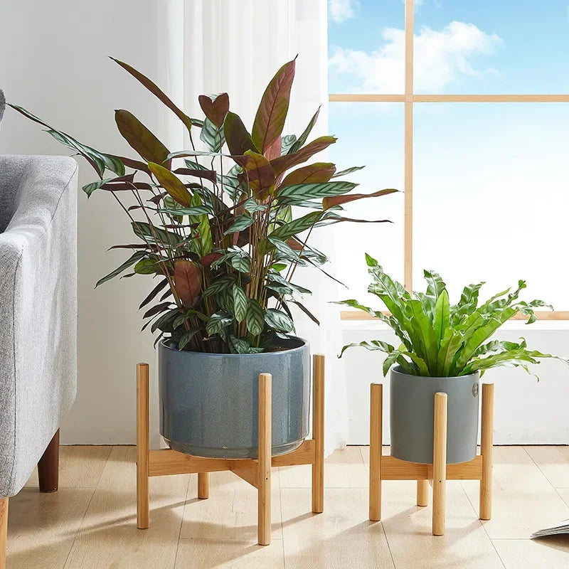 Support de fleurs à quatre pieds en bois, solide et durable, pour bonsaï, plateau pour la maison, pot, étagère en bambou, décoration pour plantes