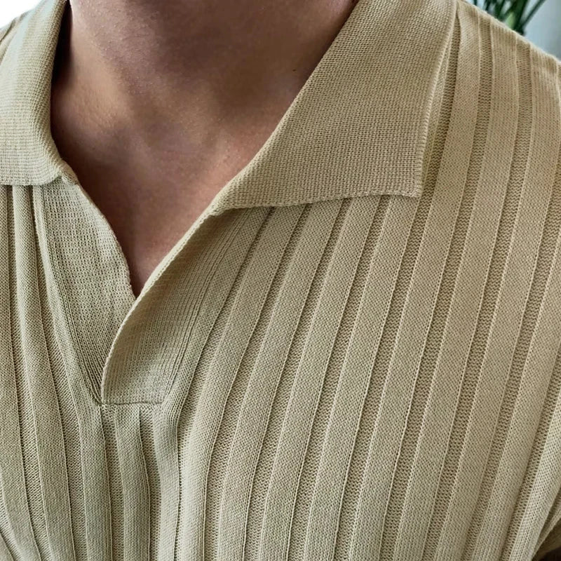 Fashion Knit Solid Color Men's Polo Shirt Slim Short Sleeve Turn-down Collar Ribbed Polo Tee 2023 Summer Men Clothes Casual Tops