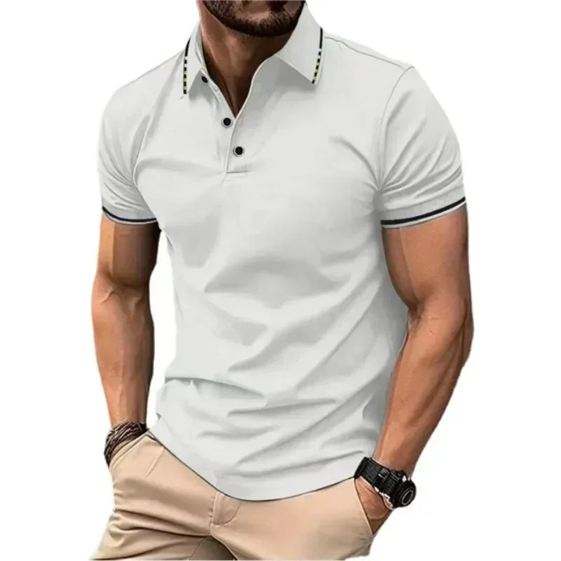New Men's Short Sleeve Polo Shirts Summer Tshirt Lapel Breathable Basic Button-up Gym Top Lightweight Loose Men Shirts