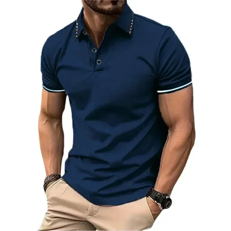 New Men's Short Sleeve Polo Shirts Summer Tshirt Lapel Breathable Basic Button-up Gym Top Lightweight Loose Men Shirts