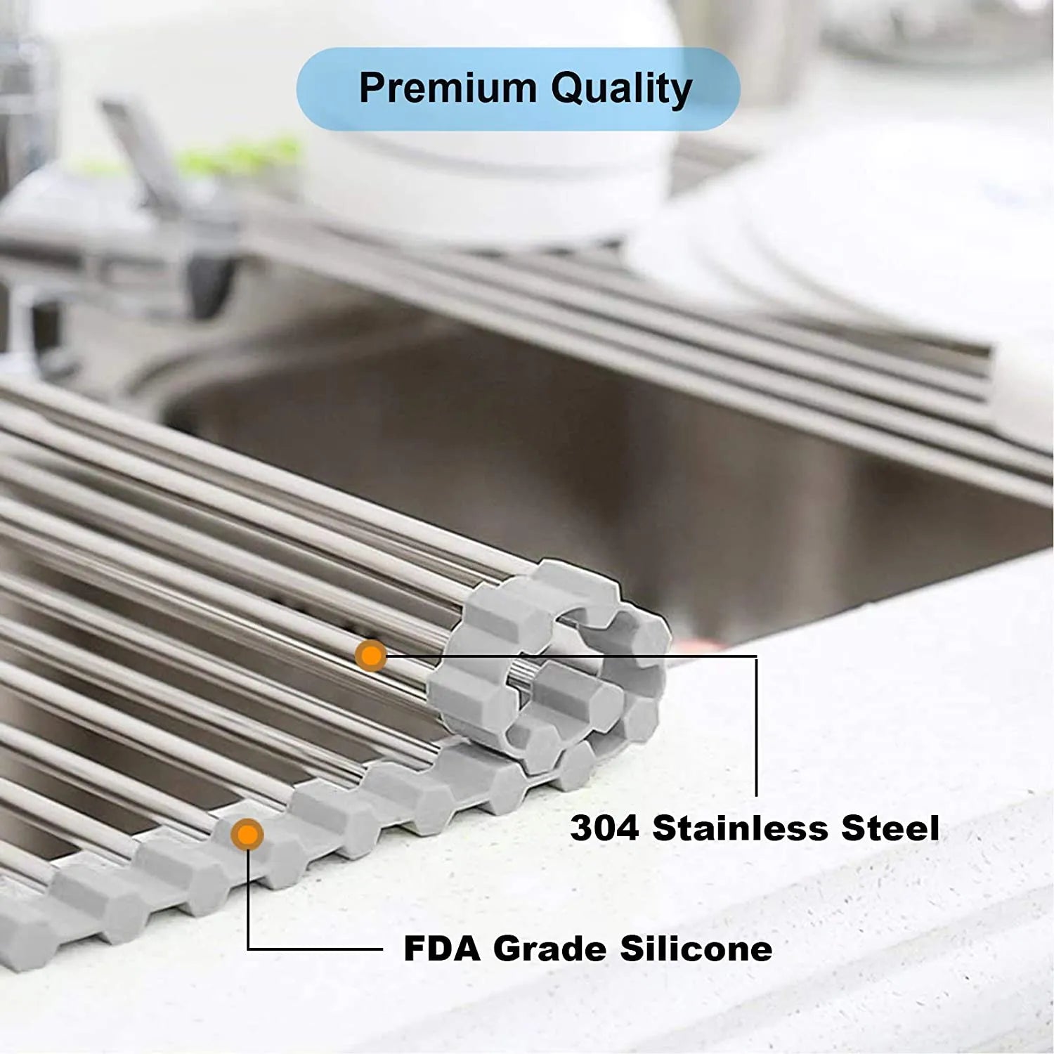 Foldable Stainless Steel Dish Drainer Roll Up Dish Drying Rack Shelf Kitchen Over The Sink Holder Bowl Tableware Plate Storage