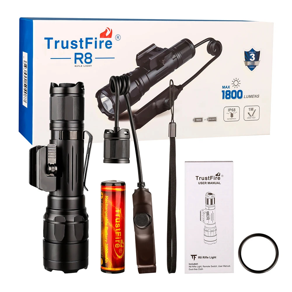 Lampe torche tactique militaire TrustFire R8, 1 700 lumens, portée de 350 mètres, autodéfense, batterie 18650, puissante lampe torche LED pour la chasse