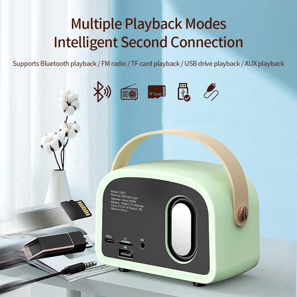 Enceinte Bluetooth rétro, mini enceinte mignonne avec radio FM, enceinte sans fil avec lecteur de musique TWS, stéréo Hi-Fi, TF, USB