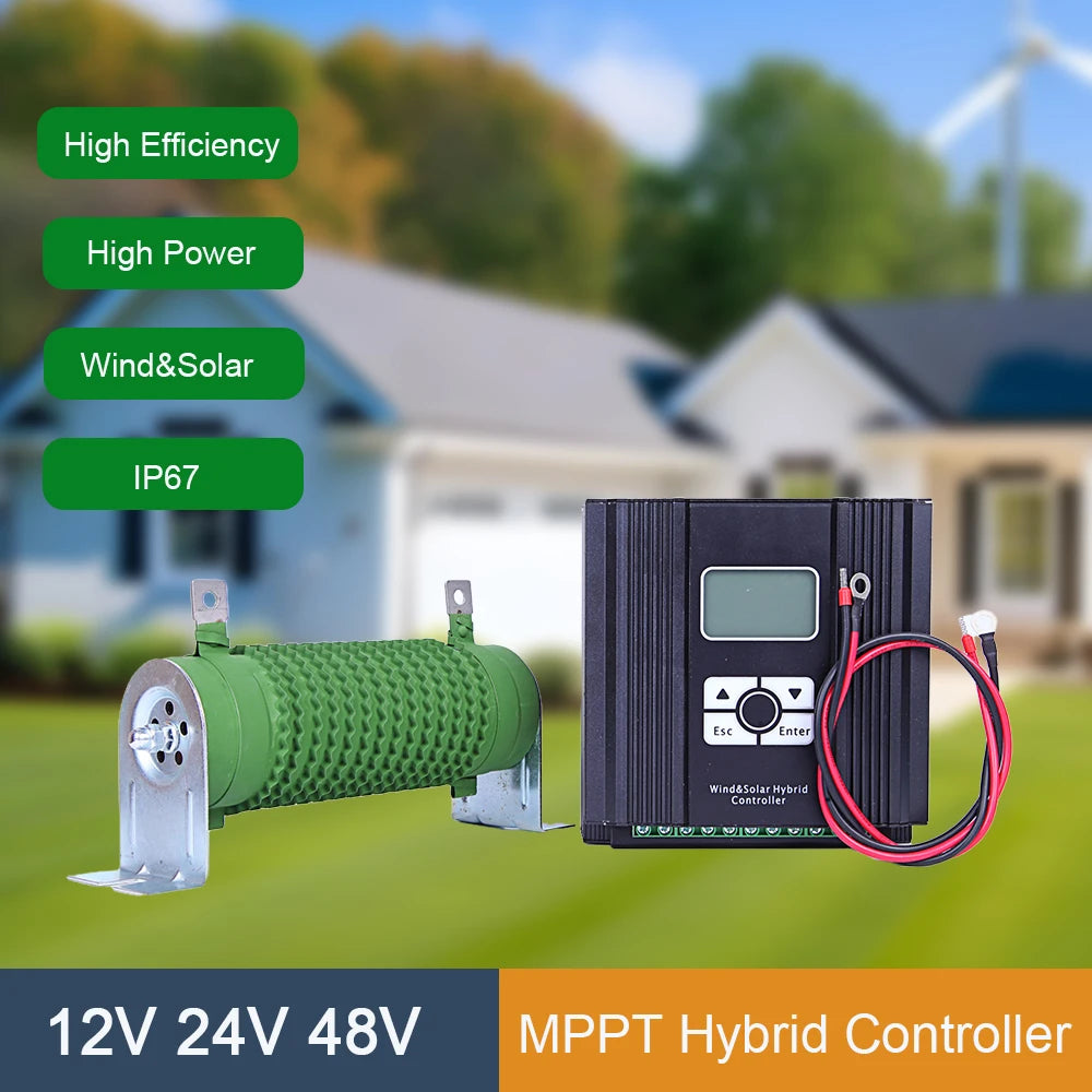 Max 10KW MPPT Wind Solar Hybrid Charge Controller With Dump Load 10000W Wind Turbine 2000W Solar Panel 12/24/48V Auto Regulator
