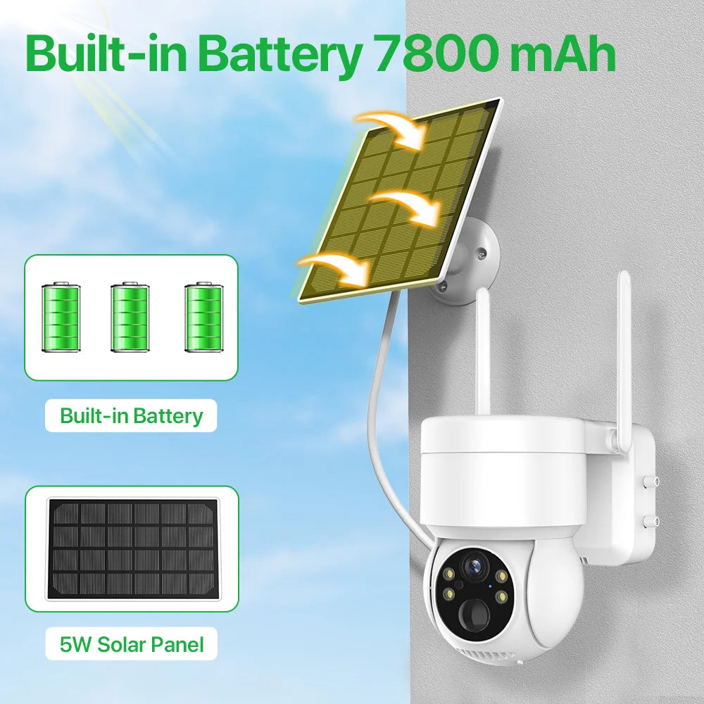 Outdoor WiFi 4MP HD PTZ Camera Wireless Solar IP Camera Built-in Battery Video Surveillance Security Camera Long Time Standby