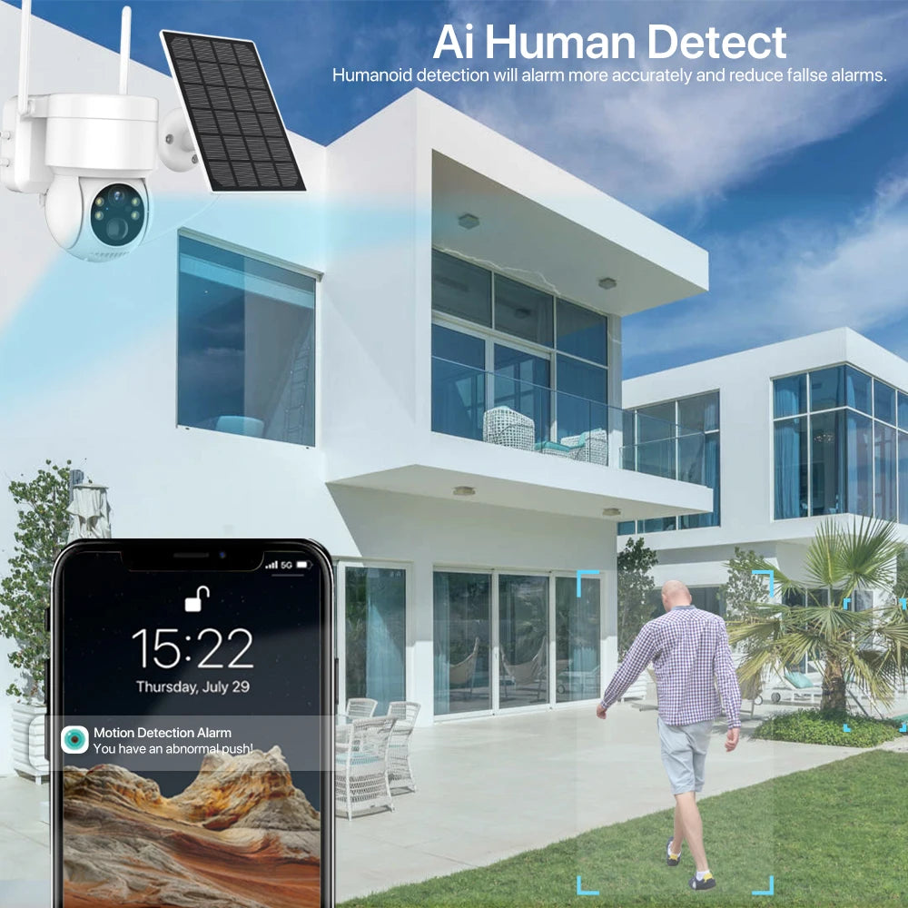 Outdoor WiFi 4MP HD PTZ Camera Wireless Solar IP Camera Built-in Battery Video Surveillance Security Camera Long Time Standby