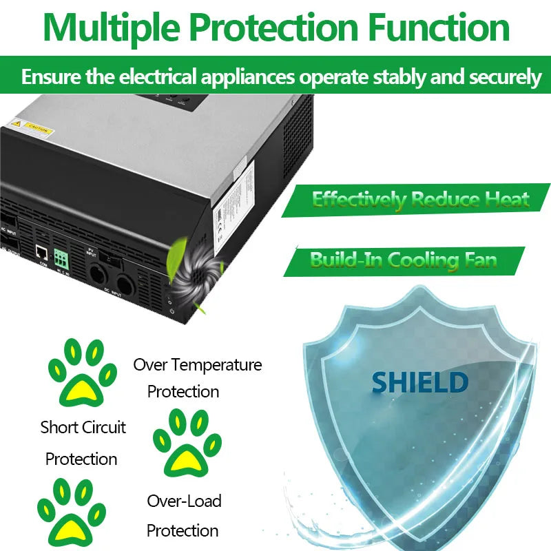 Onduleur hybride 3 kVA 2 400 W, tension de batterie, DC 24 V, 50 A, contrôleur de charge solaire, AC 220 V ou 230 V