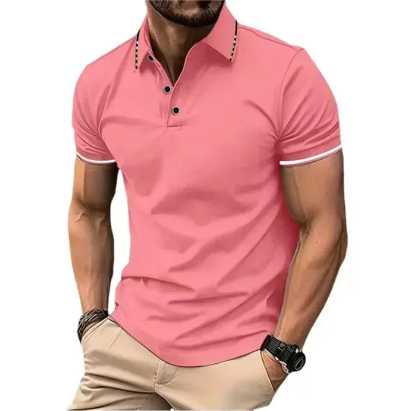 New Men's Short Sleeve Polo Shirts Summer Tshirt Lapel Breathable Basic Button-up Gym Top Lightweight Loose Men Shirts