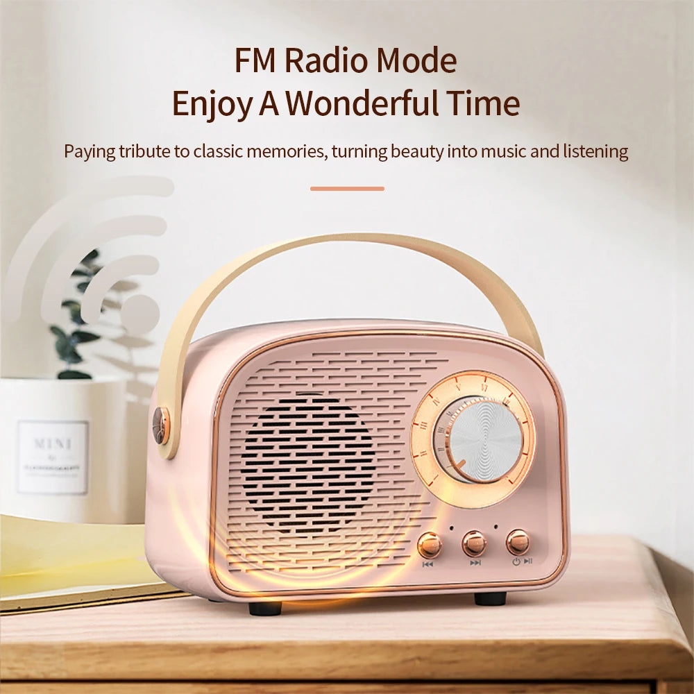 Enceinte Bluetooth rétro, mini enceinte mignonne avec radio FM, enceinte sans fil avec lecteur de musique TWS, stéréo Hi-Fi, TF, USB