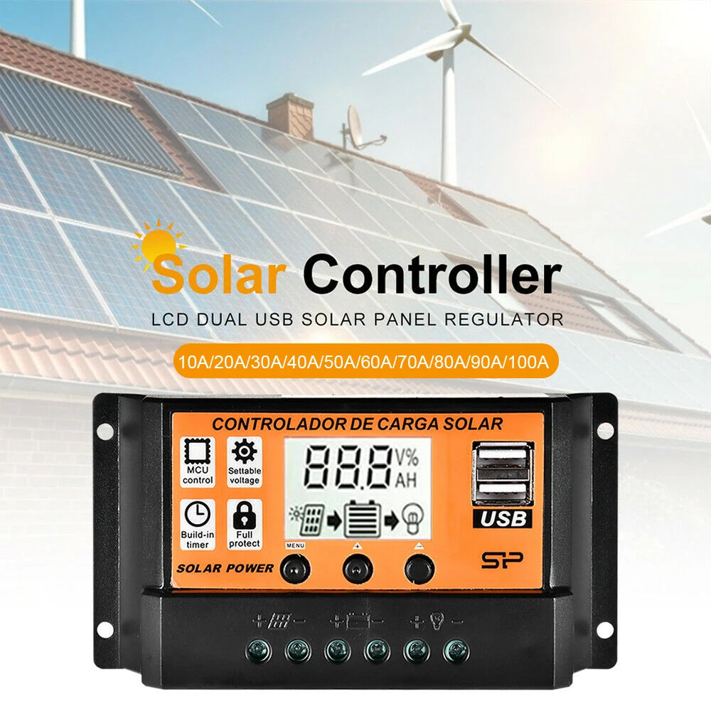 MPPT Solar Charge Controller 30A 50A 100A Solar Controller Solar Panel Battery Regulator Dual USB 5V LCD Display